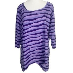 Art and Soul Purple Wavy Striped Asymmetrical Hemline Top